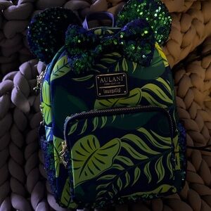 Loungefly Kids Aulani Tropical Sequin Minnie Ear Mini Backpack - Green & Navy
